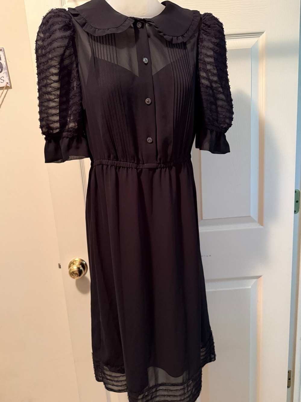 Marc Jacobs The Kat Dress Black Sheer-Panel Peter Pan Collar Midi Dress